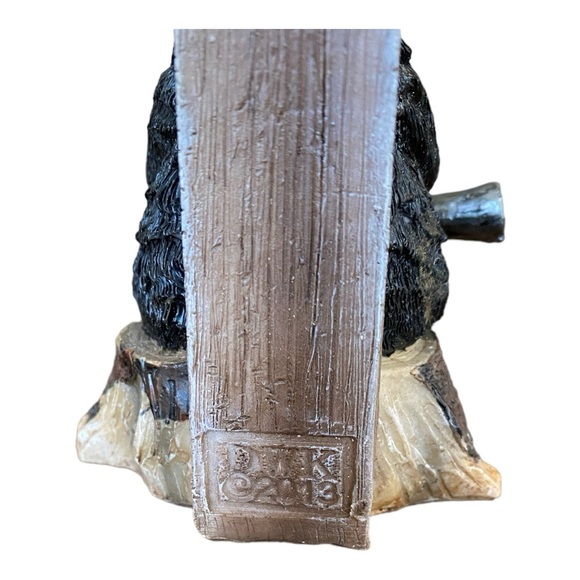 Grumpy Bear Figurine holding a gun wearing a hat under a GO AWAY sign - Picture 6 of 6